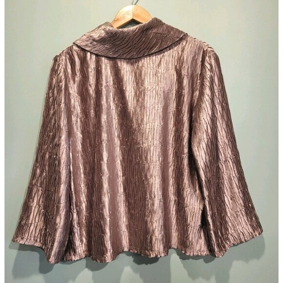 New Champagne Metallic Crinkle Boxy Relaxed Fit Cowl Neck Party Top Sz XL - Picture 4 of 9